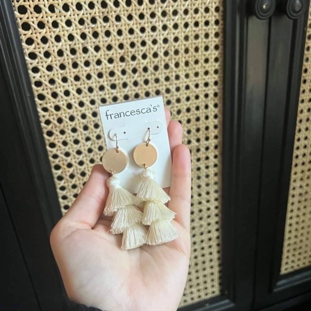 NWT Francesca’s Gold & Beige Tassel Earrings